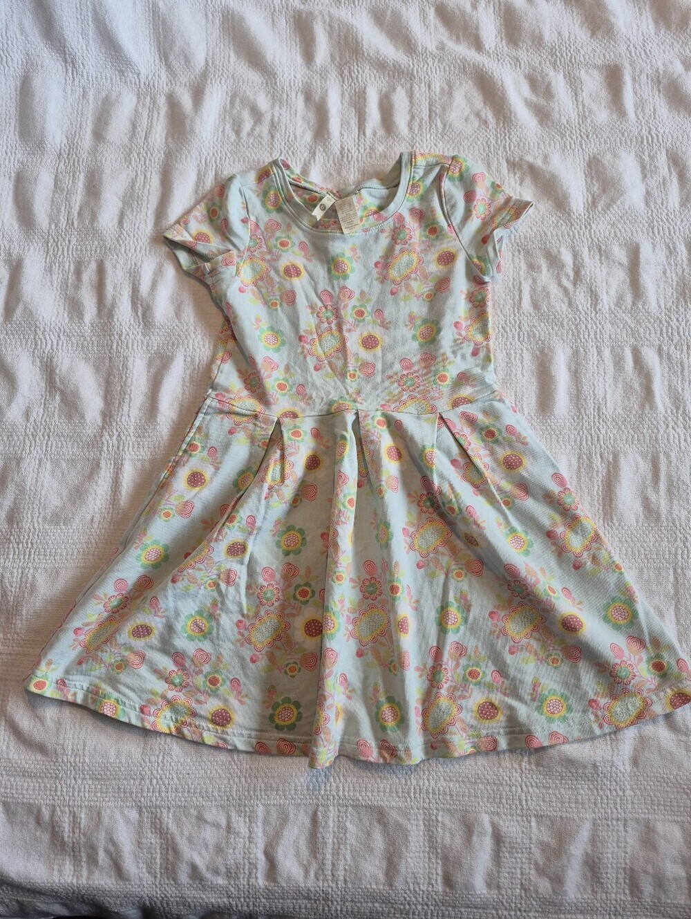 Matilda Jane girls size 6 short sleeve lt blue with floral print, pockets VGUC